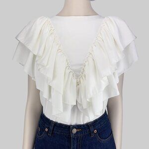 Coastal Cowgirl‎ Victorian White Blouse Flaunt Ruffles Front&Back Yakuza s S-M